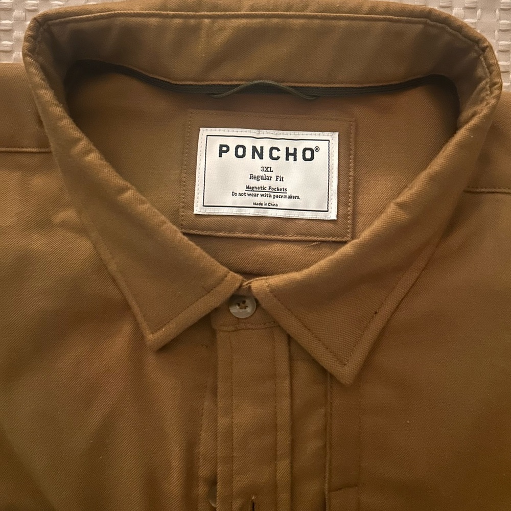 Poncho Tan Button-Up Shirt 3XL Flannel